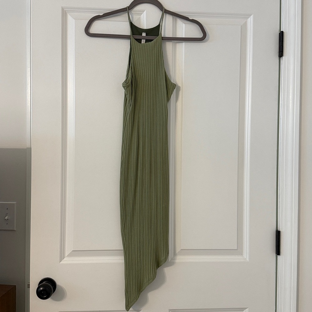 Green Ribbed Asymmetrical Dress Sz S